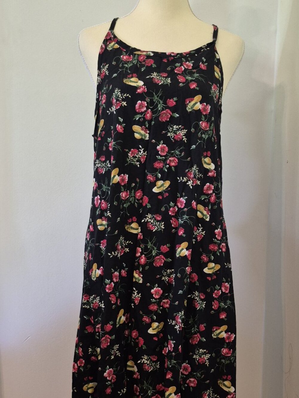 Vintage 90s SWAT‎ Floral Midi Camisole Dress Garden Core Whimsical Made in USA